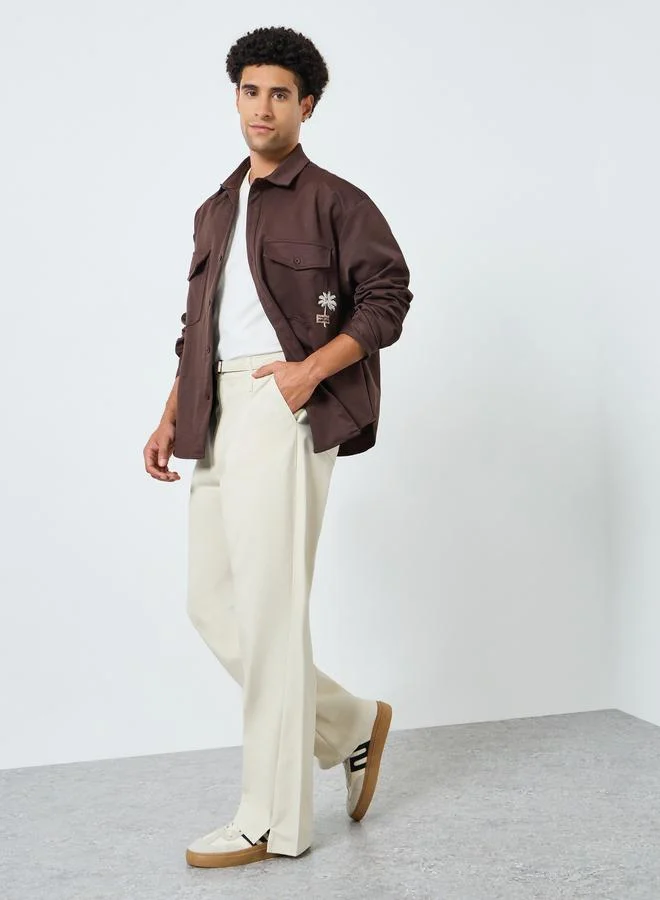 Styli Men Beige Wide Leg Trousers